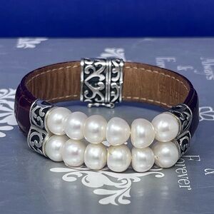 Honora Freshwater Pearl Red Leather Bracelet Sterling Silver Clasp